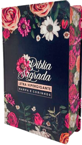 Bíblia Sagrada Letra Hipergigante RC Harpa E Corinhos Média Capa Dura Floral Pink