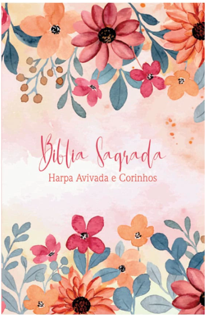 Bíblia RC Slim Capa Dura Com Harpa Avivada E Corinhos Flores Aquarela