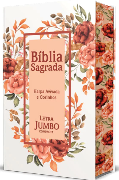 Bíblia Sagrada RC Letra Jumbo Compacta Com Harpa Avivada E Corinhos Capa Dura Flores Laranja