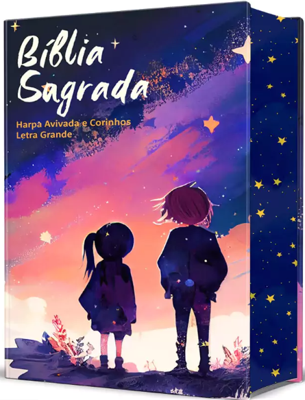 Bíblia Sagrada Infantil RC Letra Grande Com Harpa Avivada E Corinhos Capa Dura Pequena Estrelas