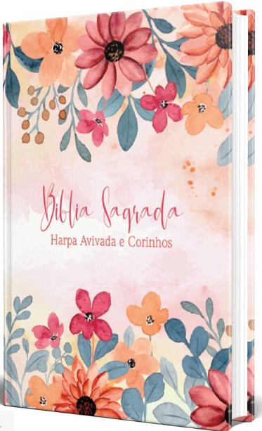 Bíblia RC Slim Capa Dura Com Harpa Avivada E Corinhos Flores Aquarela