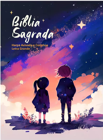 Bíblia Sagrada Infantil RC Letra Grande Com Harpa Avivada E Corinhos Capa Dura Pequena Estrelas